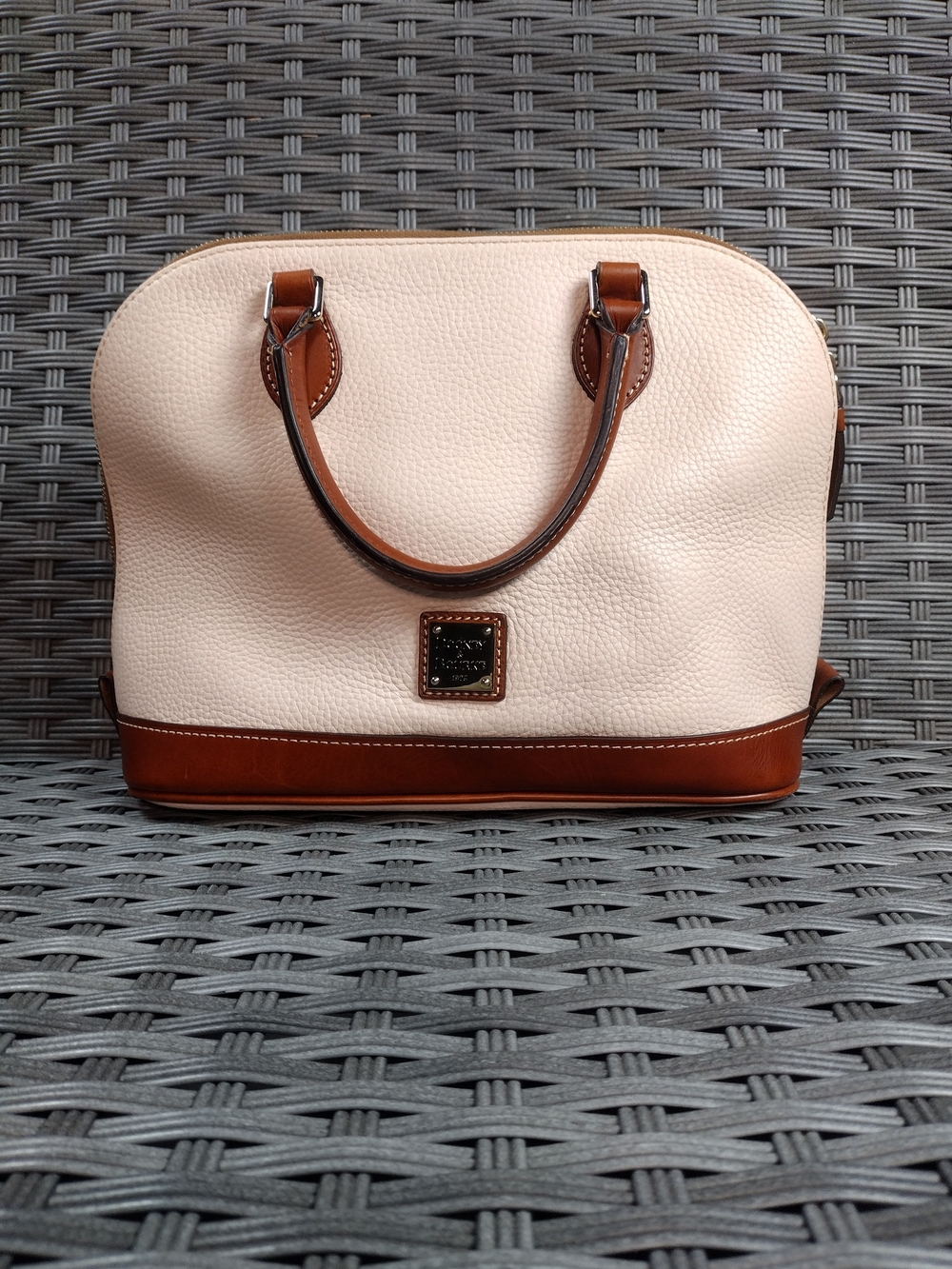 Dooney & Bourke Cream and Brown Pebbled Leather Satchel